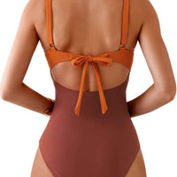 Tied Cutout Contrast One-Piece Swimwear