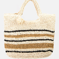 Fame Striped Straw Braided Tote Bag