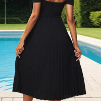 Pleated Off-Shoulder Midi Dress