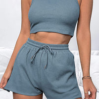 Round Neck Top and Drawstring Shorts Set