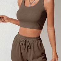 Scoop Neck Wide Strap Top and Drawstring Shorts Set