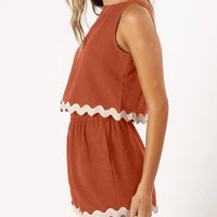 Contrast Trim Round Neck Top and Shorts Set