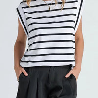 Striped Round Neck Cap Sleeve T-Shirt