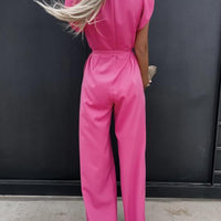 Ruffled Round Neck Cap Sleeve Jumpsuit