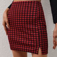 Houndstooth Slit Mini Skirt