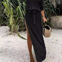 Slit Openwork Single Shoulder Knit Dress