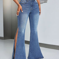 Slit Flare Jeans with Pockets