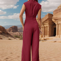 Ruched Mock Neck Sleeveless Jumpsuit