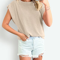 Textured Round Neck Cap Sleeve Blouse