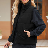 Pocketed Zip Up Turtleneck Vest Coat