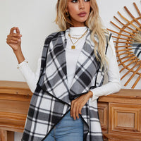 Shiny Plaid Open Front Vest