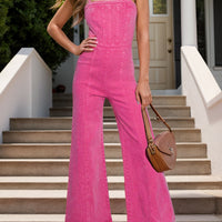 Spaghetti Strap Wide Leg Denim Overalls