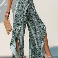 Slit Ruffled Geometric Wide Leg Pants