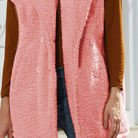 Fuzzy Collared Neck Button Up Vest Coat