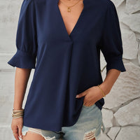 Notched Half Sleeve Blouse