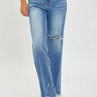 Risen Full Size High Rise Frayed Hem Wide Leg Jeans