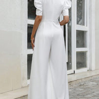 V-Neck Short Sleeve Wide Leg Jumpsuit