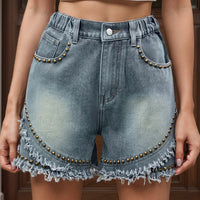 Raw Hem Studded Denim Shorts