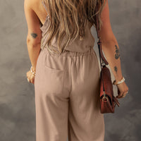 Waffle-Knit Drawstring Wide Strap Jumpsuit