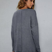 Dropped Shoulder High-Low Waffle-Knit Top