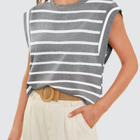 Striped Round Neck Cap Sleeve T-Shirt