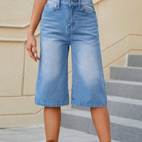 High Waist Denim Shorts with Pockets