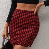 Houndstooth Slit Mini Skirt