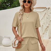 Ribbed Round Neck Top and Shorts Set