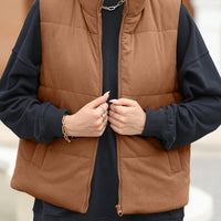 Pocketed Zip Up Turtleneck Vest Coat