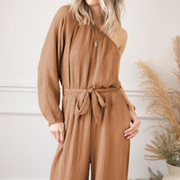 Texture Single Shoulder Tie-Waist Jumpsuit