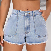 Raw Hem Pocketed Denim Shorts