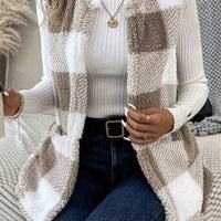 Sherpa Plaid Open Front Vest Coat