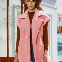 Fuzzy Collared Neck Button Up Vest Coat