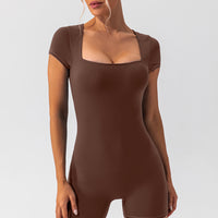 Square Neck Cap Sleeve Active Romper