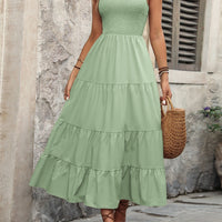 Smocked Scoop Neck Sleeveless Tank Dress