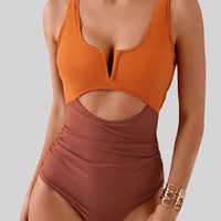 Tied Cutout Contrast One-Piece Swimwear