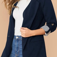 Lapel Collar Roll-Tab Sleeve Blazer