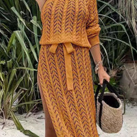 Slit Openwork Single Shoulder Knit Dress