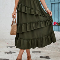 Ruffled Elastic Waist Midi Skirt