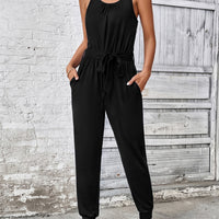 Scoop Neck Tie Waist Jumpsuit