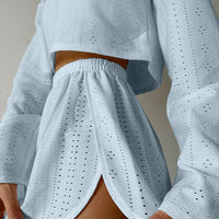 Eyelet Round Neck Top and Shorts Set