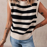 Color Block Round Neck Sweater Vest