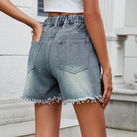 Raw Hem Studded Denim Shorts