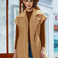 Fuzzy Collared Neck Button Up Vest Coat