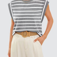 Striped Round Neck Cap Sleeve T-Shirt