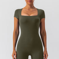 Square Neck Cap Sleeve Active Romper