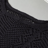 Openwork Round Neck Half Sleeve Knit Top