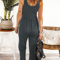 Full Size Tie Waist Sleeveless Jumpsuit with Pockets