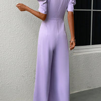 V-Neck Short Sleeve Wide Leg Jumpsuit