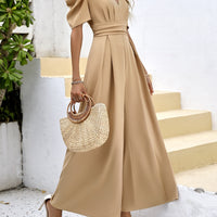 V-Neck Short Sleeve Wide Leg Jumpsuit